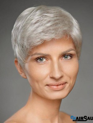 4 inch Straight Monofilament Synthetic New Grey Wigs