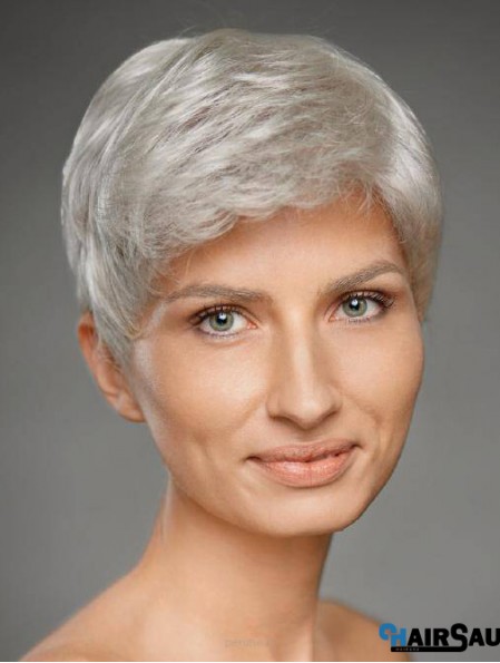 4 inch Straight Monofilament Synthetic New Grey Wigs