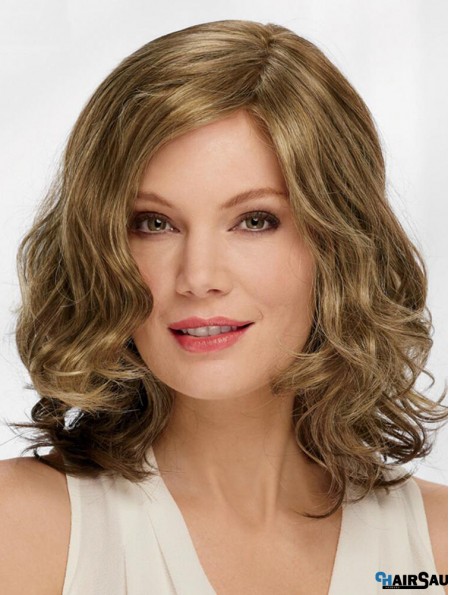 Blonde Synthetic Wavy Designed Medium Length Wig