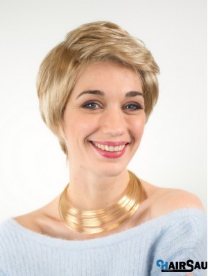 Exquisite Boycuts Short Blonde Synthetic Straight Lace Wigs