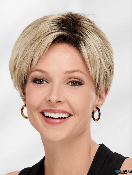 Lace Front Boycuts Synthetic Blonde Straight Fashionable Short Wigs