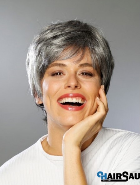 Lace Front Synthetic Short Straight Boycuts High Quality Grey Wigs