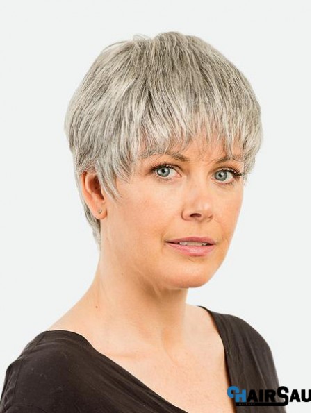 Monofilament 4 inch Straight Synthetic Boycuts Cropped Beautiful Grey Wigs