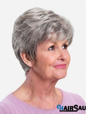 Monofilament 8 inch Straight Synthetic Boycuts Short Fabulous Grey Wigs