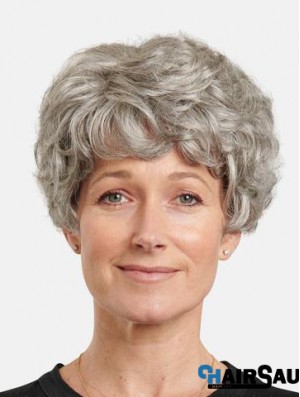 Monofilament 8 inch Wavy Synthetic Layered Short Best Grey Wigs