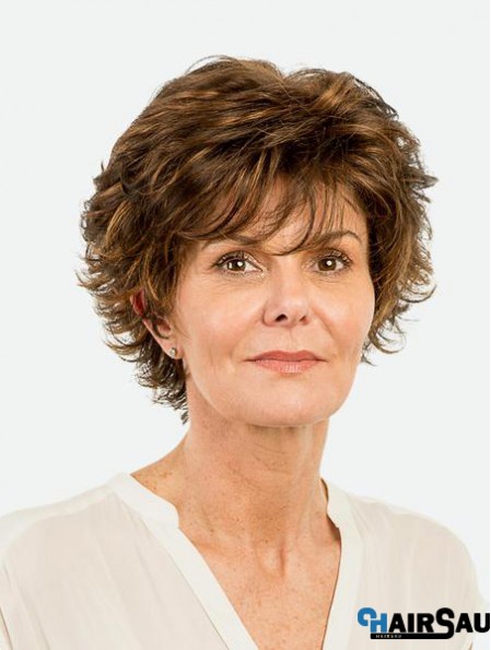 Straight Brown Monofilament Synthetic Layered 8 inch Short Wigs