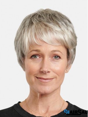 Synthetic Grey Straight 8 inch Short Incredible Monofilament Wigs