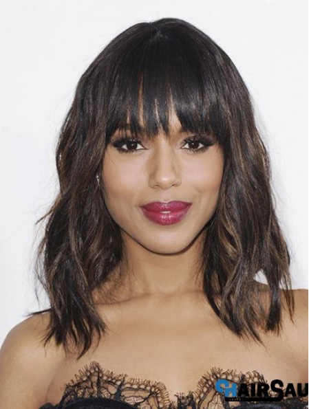 Wavy Shoulder Length Brown Synthetic Kerry Washington Wigs