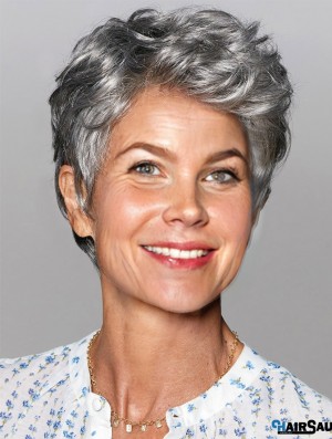 Wigs For Women Salt And Pepper Cropped Wavy Grey Wigs