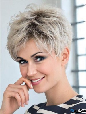 Boycuts Synthetic Stylish Blonde Capless Straight Short Wigs