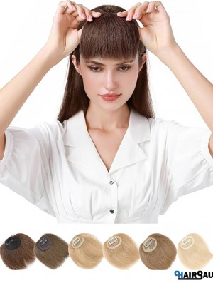 Clip in Hair Bangs 100% Human Hair Extensions Clip on Side Fringe with Natural Flat Neat Bangs with Temples for Women One Piece Hairpiece