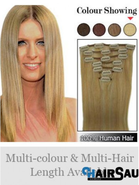 Stylish Blonde Straight Remy Human Hair Clip In Hair Extensions