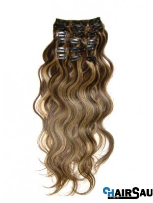 Clip In Hair Extensions With Remy Wavy Style Brown Color