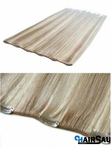 Convenient Blonde Straight Remy Human Hair Clip In Hair Extensions