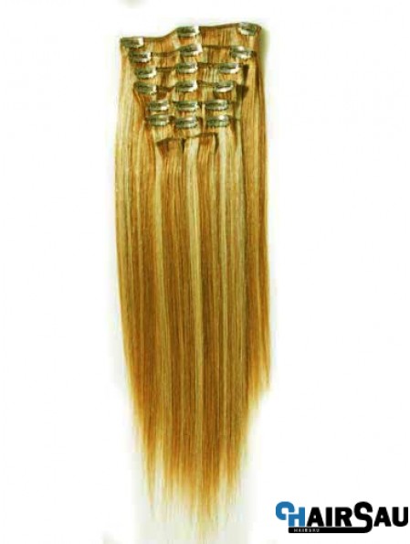 Durable Blonde Straight Remy Human Hair Clip In Hair Extensions