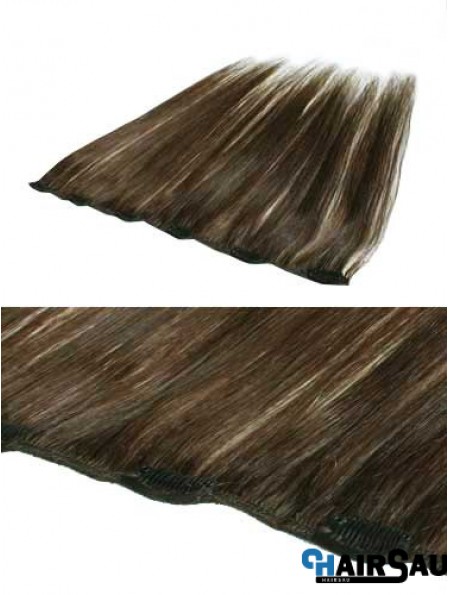 Convenient Brown Straight Remy Human Hair Clip In Hair Extensions