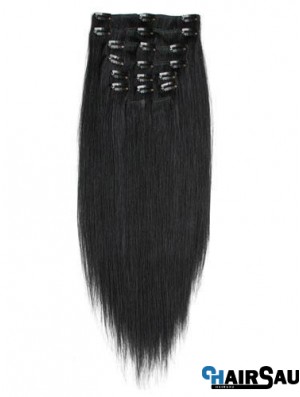 No-Fuss Black Straight Remy Human Hair Clip In Hair Extensions