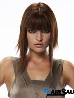 Human Hair Hairpieces Straight Style Long Length Auburn Color