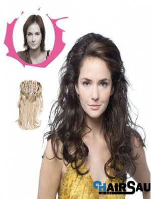 Long Curly Brown Sleek Synthetic Half Wigs