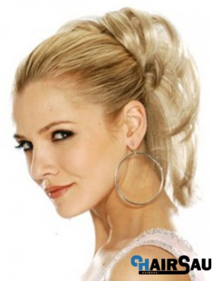 Hairpieces Clip In Blonde Color Straight Style With Synthetic