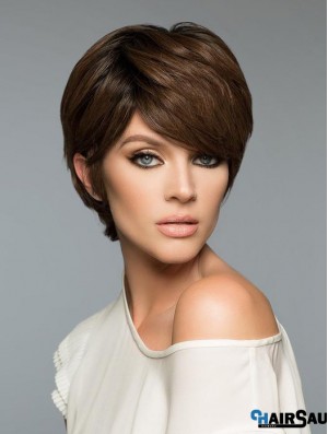 Fashion Brown Cropped Straight Boycuts Human Hair Wigs