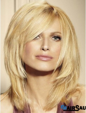 100% Human Hair Wigs Blonde Color Shoulder Length Layered Cut