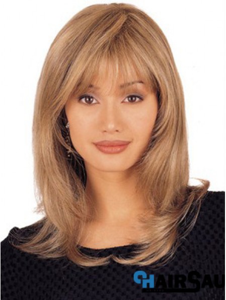 Long Blonde Human Hair Lace Wigs Shoulder Length