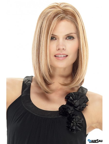 Human Straight Wigs For Cheap With Lace Front Blonde Color Shoulder Length