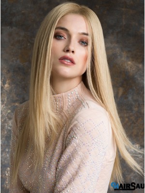 Monotop Real Hair Wigs Long Length Straight Style Blonde Color