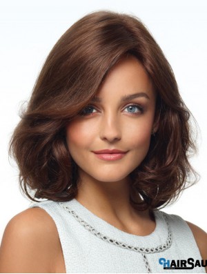 Curly Human Hair Wigs Layered Cut Brown Color