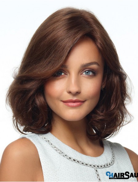 Curly Human Hair Wigs Layered Cut Brown Color