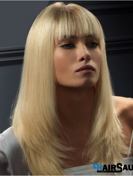 Lace Front Wigs Human Hair Straight Style Blonde Color With Bangs