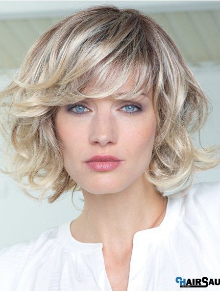 Human Hair Curly Wigs With Bangs Mono Top