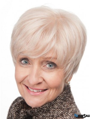 Short Hair Wigs For Older Women With Lace Front Grey Cut