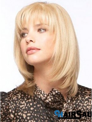 Human Hair Monofilment Wigs With Bangs Monofilament Straight Style