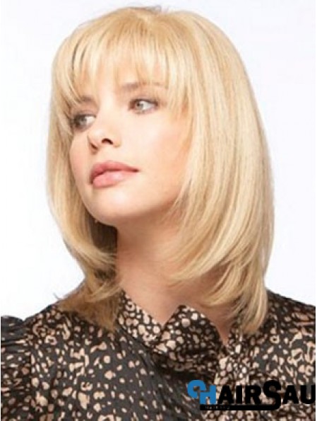 Human Hair Monofilment Wigs With Bangs Monofilament Straight Style