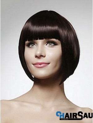 Cheap Human Bob Wigs Chin Length Bobs Cut Black Color Straight Style