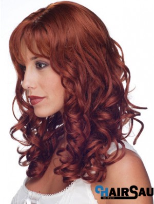 16 inch Red Remy Human Curly Long With Bangs Monofilament Wig Sale UK