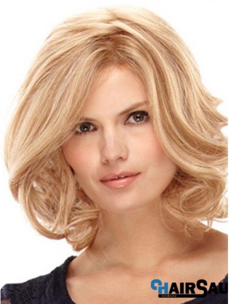 Blonde Shoulder Length High Quality Curly Layered Lace Wigs