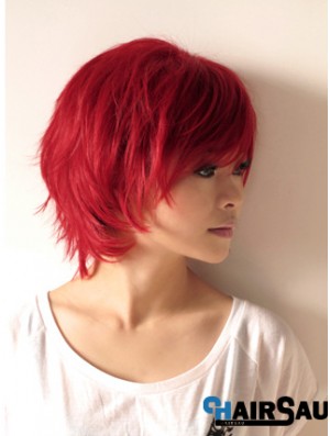 Wavy Wigs In Human Hair Wavy Style Short Length Red Color