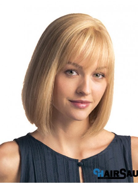 Monofilament Chin Length Blonde Bobs Remy Human Hair Bob Wig