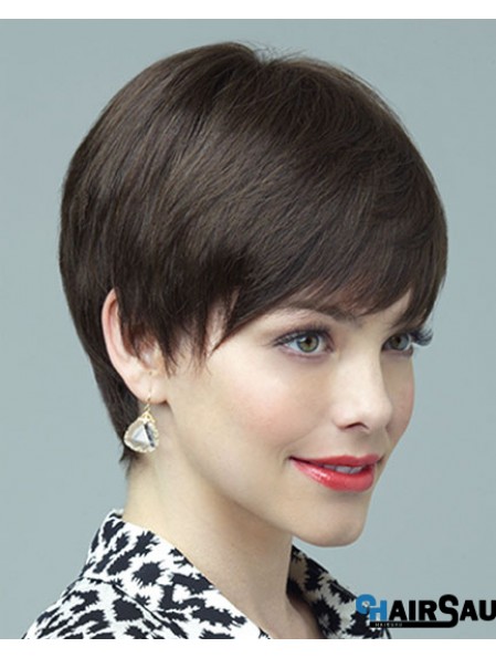 Human Wig 100% Hand Tied Layered Cut Short Length Brown Color