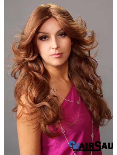 Layered Suitable Wavy Auburn Long Human Hair Lace Front Wigs