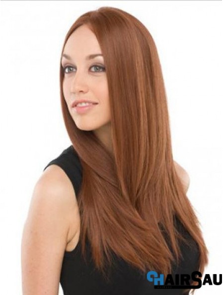 UK Mono Wigs Human Hair With Lace Front Auburn Color Long Length