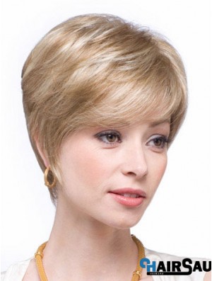 Blonde Human Hair Wigs Blonde Color Straight Style Layered