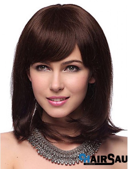 Auburn Synthetic Wig With Bangs Capless Shoulder Length Auburn Color