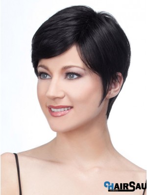 Lace Front Layered Short Straight Black Human Hair Wigs UK