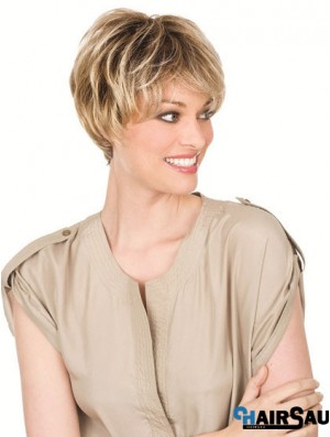 Human Hair Blonde Wigs With Lacr Front Chin Length Straight Style