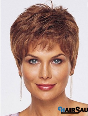 Straight Cropped Synthetic Auburn Color wigs