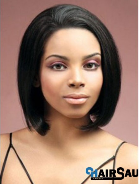 Lace Front Chin Length Yaki Black Stylish Bob Wigs